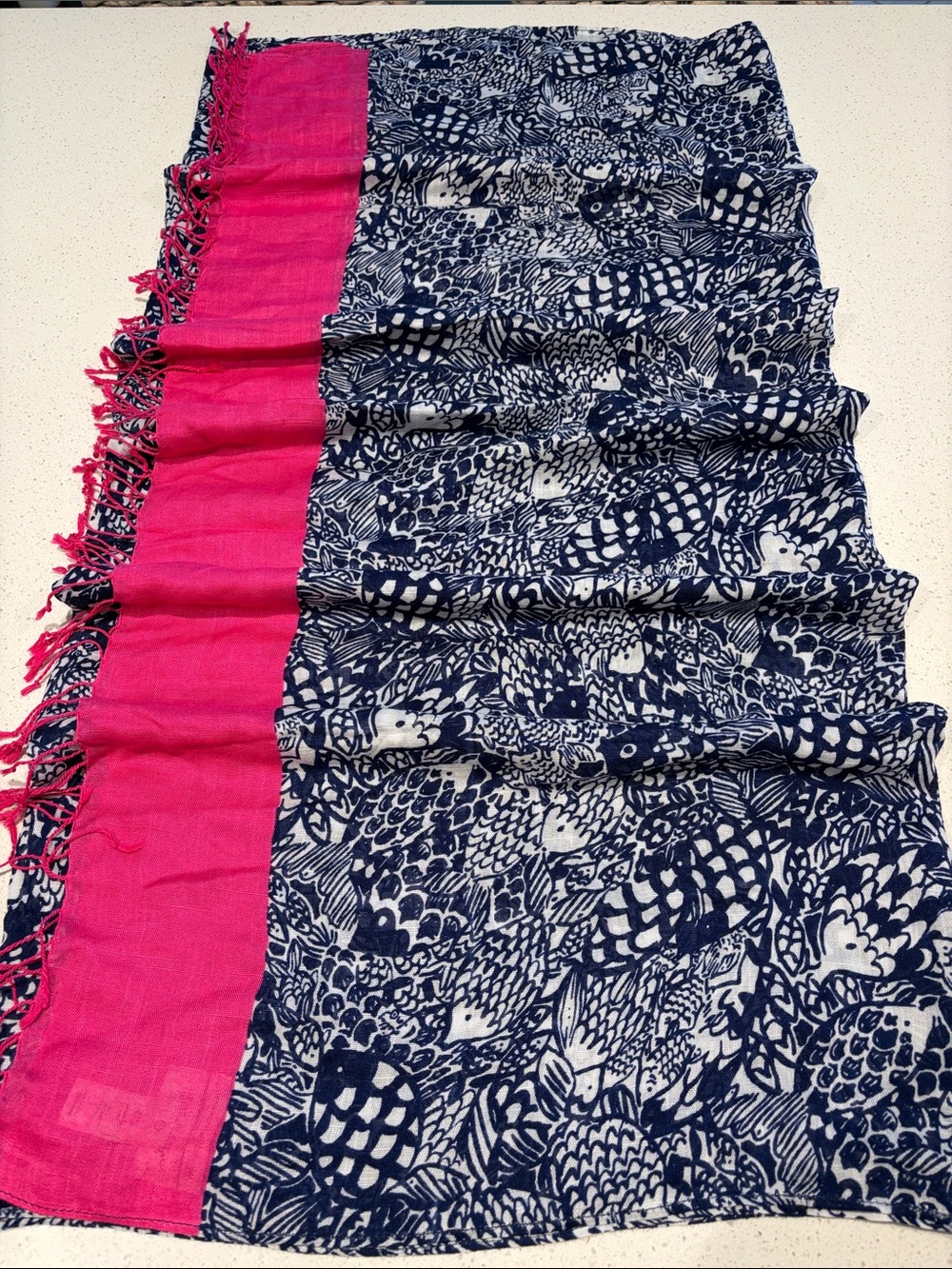 Lilly Pulitzer Navy & Hot Pink Printed Fish Swim Sarong.
